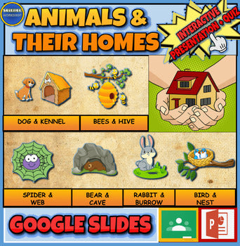 Animals and their homes |1st-4th| Powerpoint. Google Slides + Printable Worksheets
