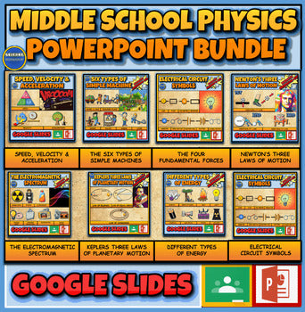 A: Middle School Physics: |5th-10th|  Powerpoint and Google Slide Versions Bundle