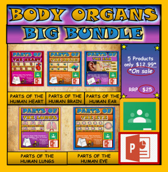 Body Organs Bundle|3rd-8th} 5 Interactive Google Slides Presentations + Powerpoint Versions + Worksheets