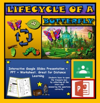The Life Cycle of a Butterfly: Interactive Google Slides + Powerpoint + 2 worksheets