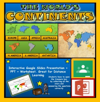 The World's Continents |3rd-7th|  Interactive Google Slides + Powerpoint + Worksheet