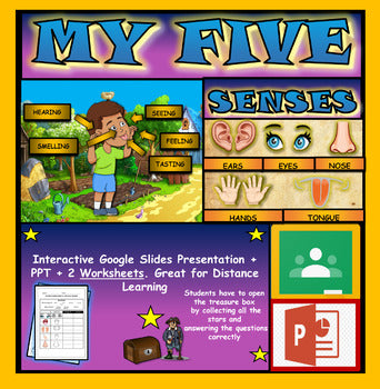 My Five Senses: |1st-5th|Interactive Google Slides + Powerpoint Version + 2 Worksheets