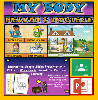 My Body: Health & Hygiene |2nd-6th| Interactive Google Slides+ Powerpoint Version + 3 Worksheets