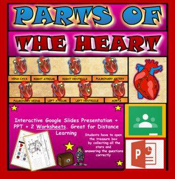 Parts of the Human Heart: |3rd-8th| Interactive Google Slides + Powerpoint Version + 2 Worksheets