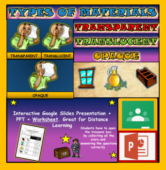 Transparent, Translucent or Opaque. Types of materials. |2nd-6th| Google Slides + Powerpoint Printable Worksheet