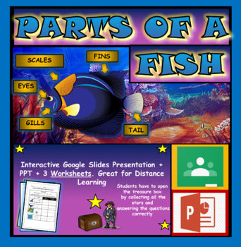 Parts of a fish |1st-5th|  Interactive Google Slides + Powerpoint + 3 Worksheets