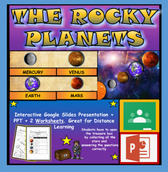 The Rocky Planets, Inner Planets. |2nd-6th|  Interactive Google Slides + Powerpoint Version+ 2 Worksheets