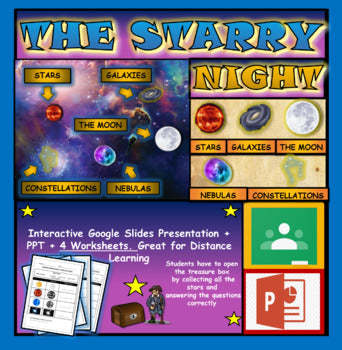 The Night Sky: Starry Night |3rd-8th| Interactive Google Slides + Powerpoint + 4 Worksheet