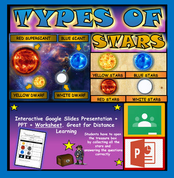 Types of Stars: Exploring Outside the Solar System:|3rd -8th| Google Slides + Powerpoint Version + Worksheet