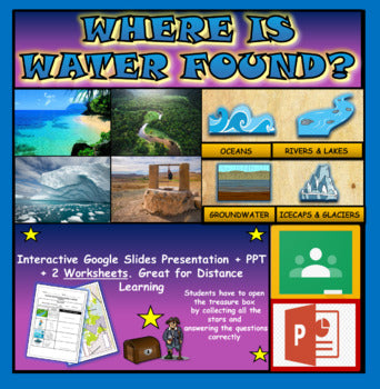 Where is water found? |3rd-7th|:  Interactive Google Slides + Powerpoint+  2 Worksheets