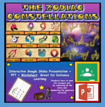 The Zodiac Constellations:  |3rd-8th| Space: Interactive Google Slides + Powerpoint Version + Worksheet